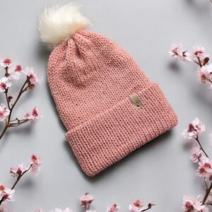 Knitted Beanie Hat with Faux Fur Pom