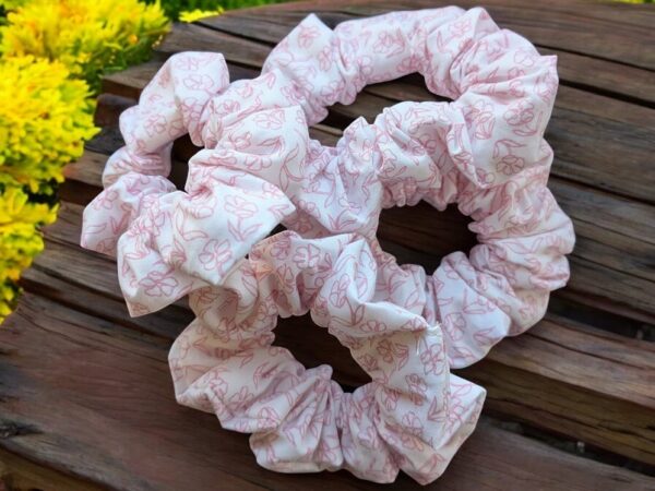 Scrunchie - Pink Flowers on White - Image 2