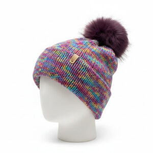Knitted Beanie Hat with Faux Fur Pom